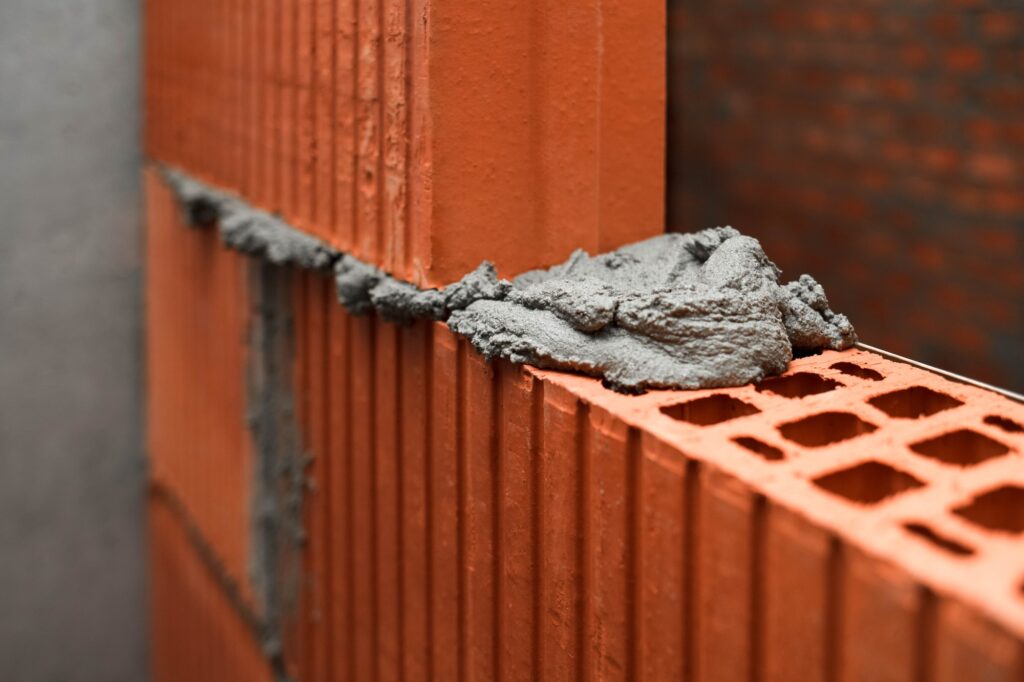 Masonry of a large red brick